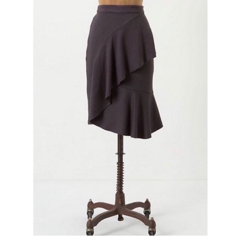 ANTHROPOLOGIE BORDEAUX TIERED RUFFLE CHARCOAL GREY SKIRT 4